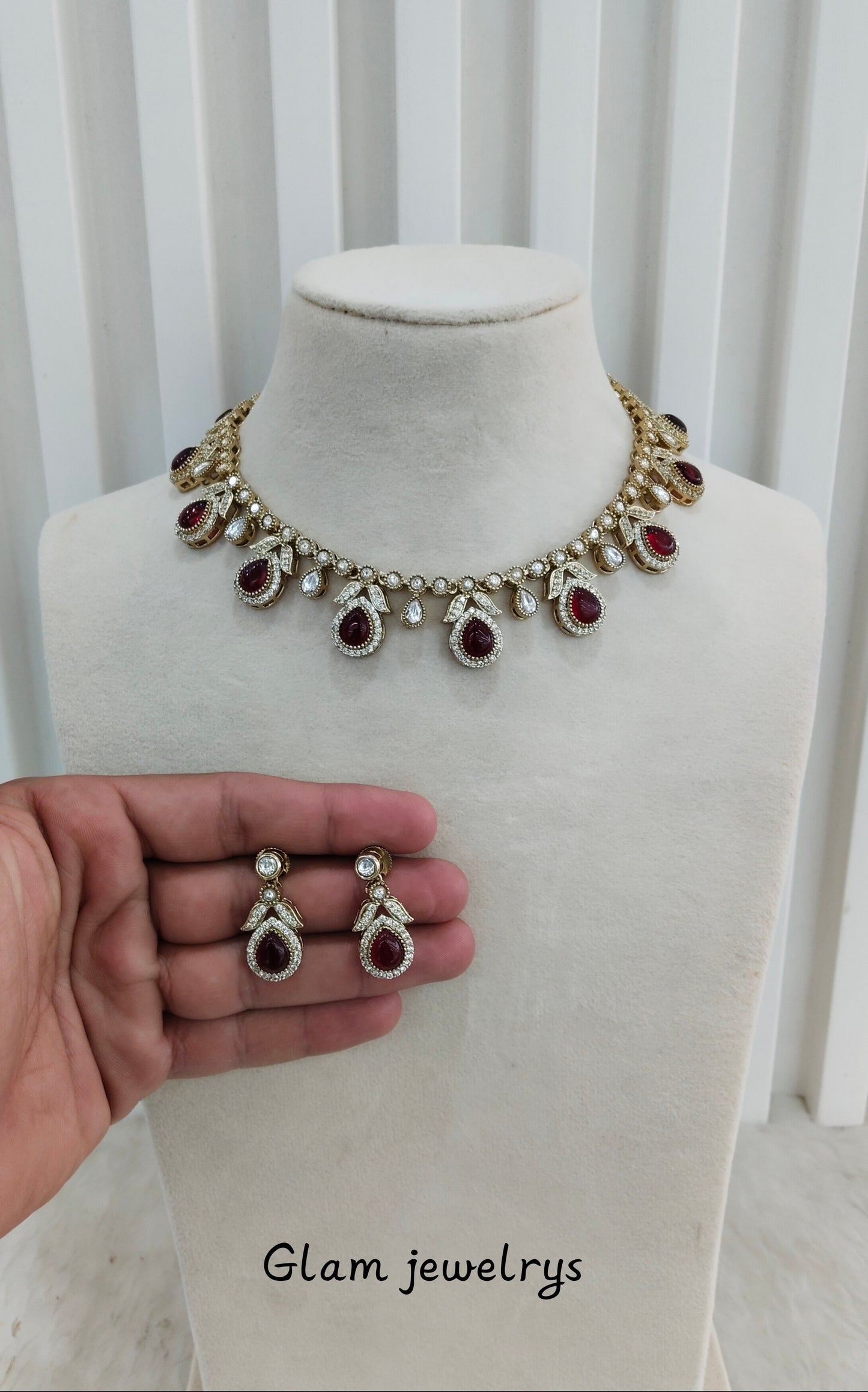 Maroon Gold Moissanite Kundan Necklace Indian Jewellery Barkat Set