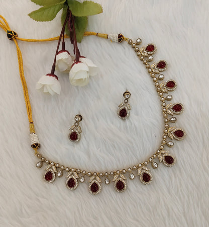 Maroon Gold Moissanite Kundan Necklace Indian Jewellery Barkat Set
