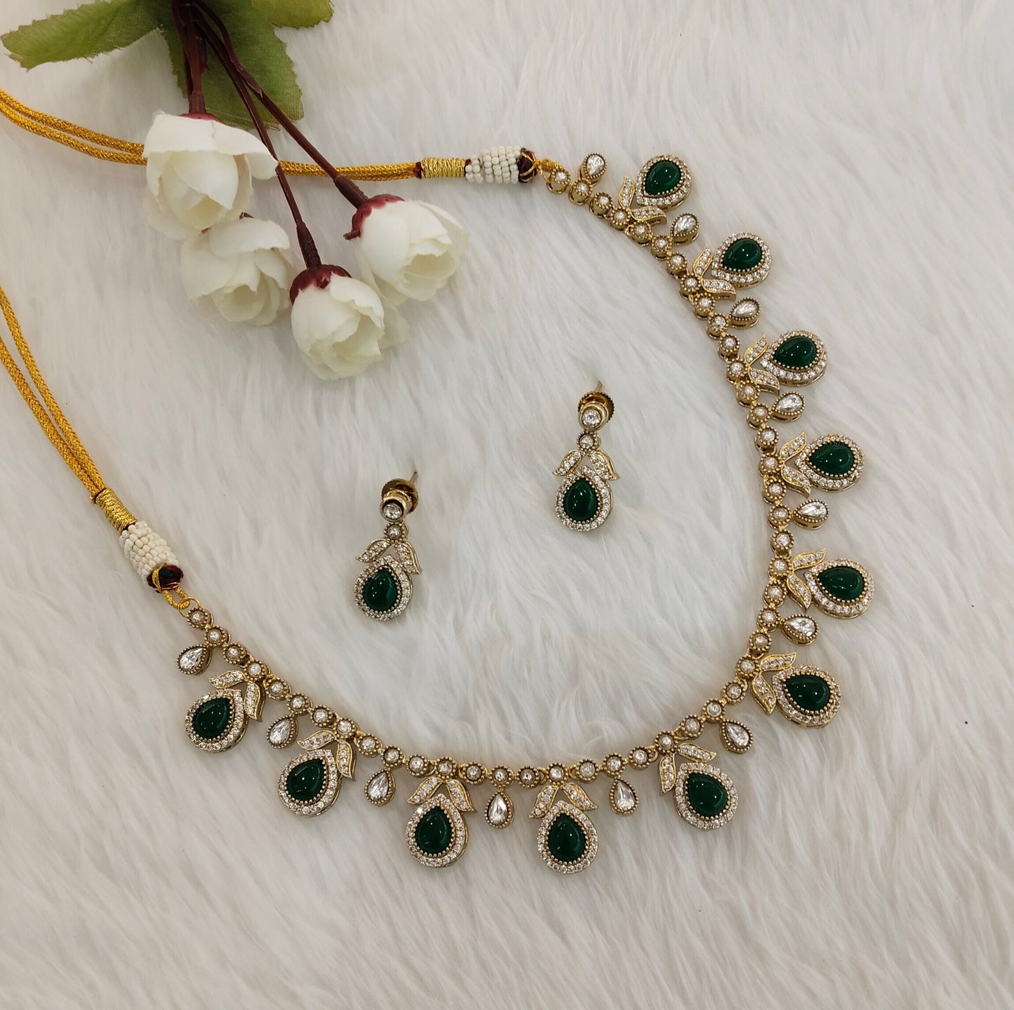 Green Gold Moissanite Kundan Necklace Indian Jewellery Barkat Set
