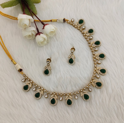 Green Gold Moissanite Kundan Necklace Indian Jewellery Barkat Set