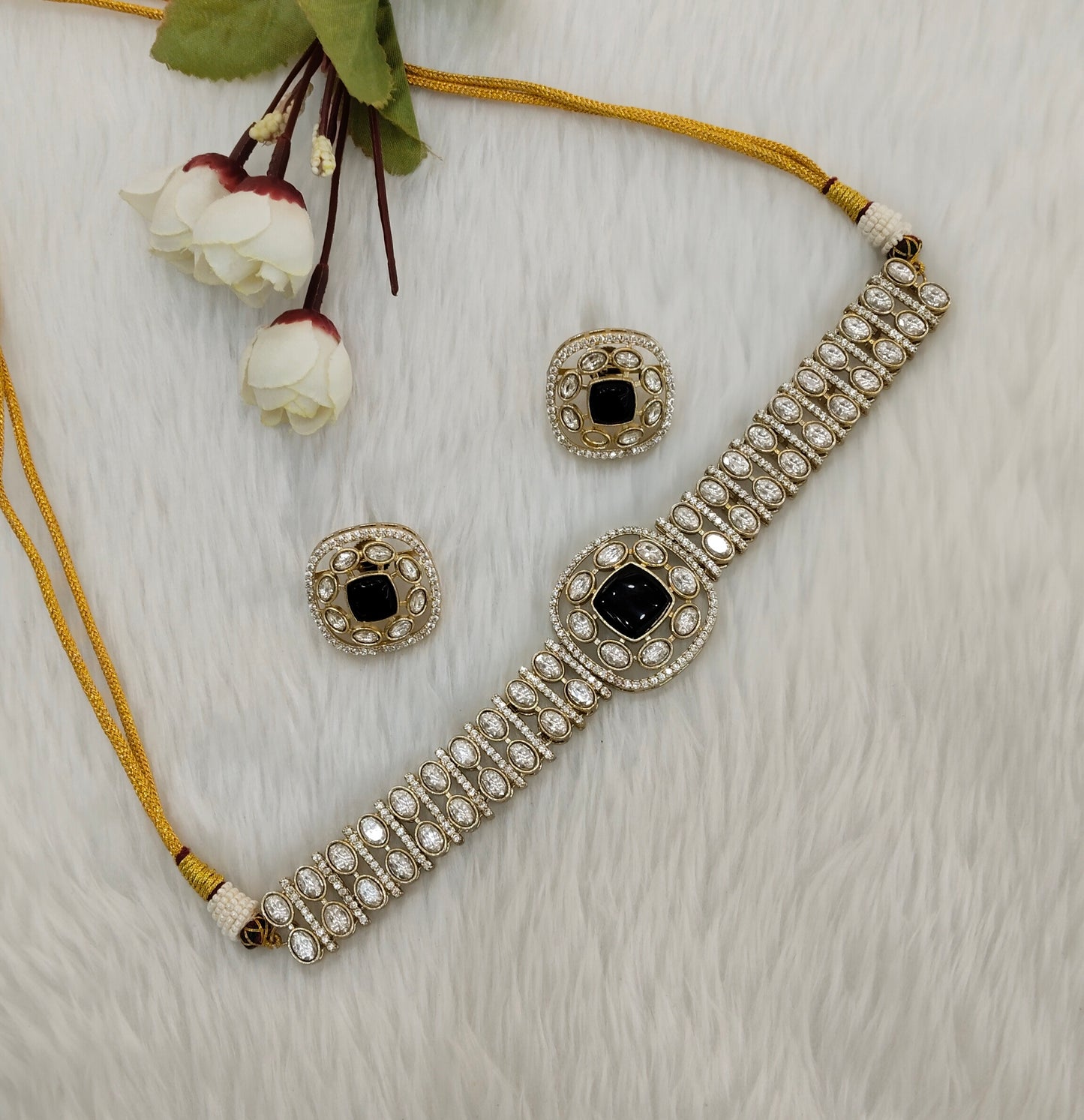 Black Moissanite Kundan Choker Indian Jewellery Farmtrack Set