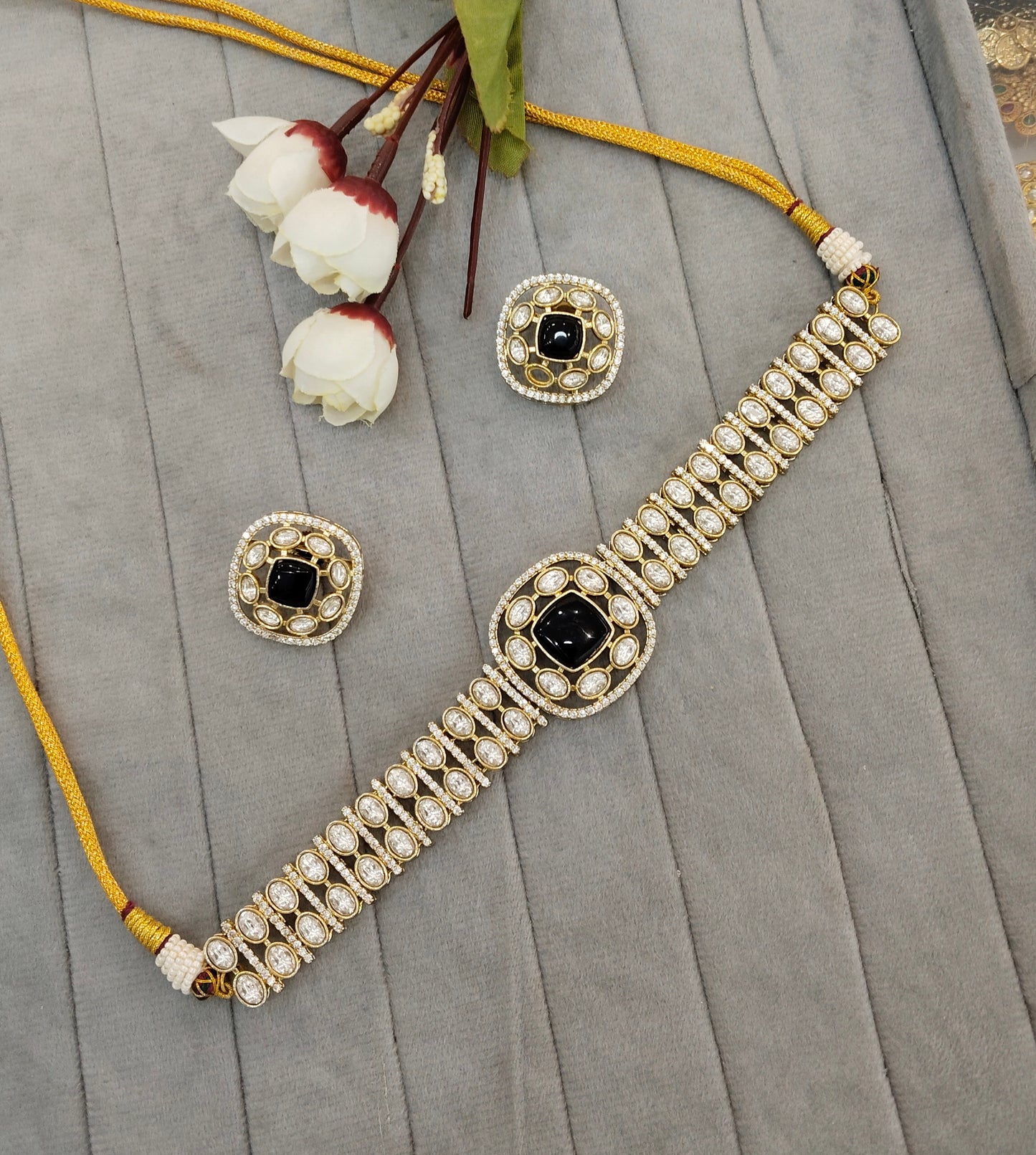 Black Moissanite Kundan Choker Indian Jewellery Farmtrack Set