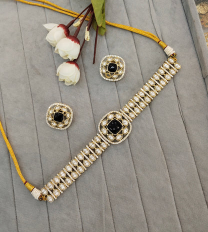 Black Moissanite Kundan Choker Indian Jewellery Farmtrack Set
