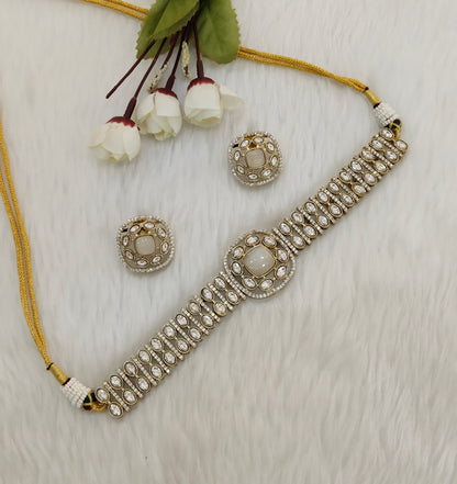 White Moissanite Kundan Choker Indian Jewellery Farmtrack Set