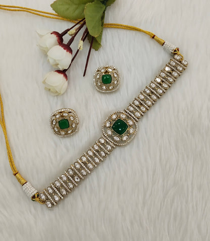 Green Moissanite Kundan Choker Indian Jewellery Farmtrack Set