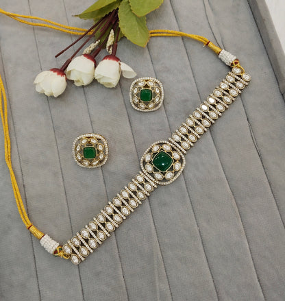 Green Moissanite Kundan Choker Indian Jewellery Farmtrack Set