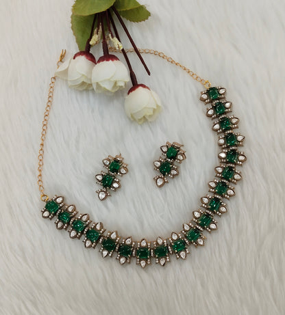 Green Gold Moissanite Kundan Necklace Indian Jewellery Indofarm Set