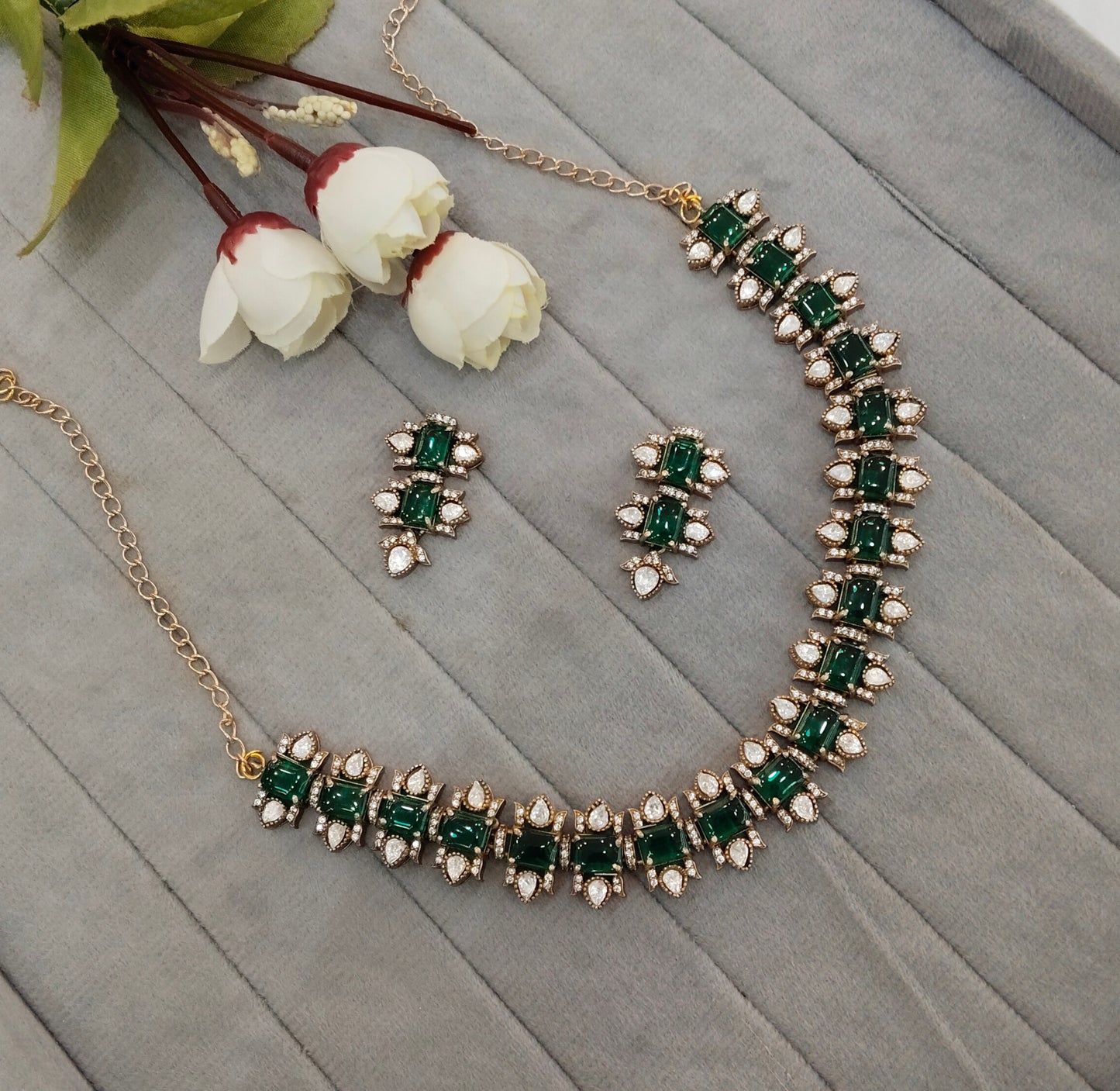 Green Gold Moissanite Kundan Necklace Indian Jewellery Indofarm Set