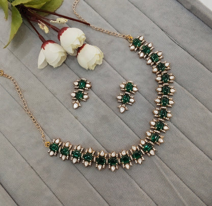Green Gold Moissanite Kundan Necklace Indian Jewellery Indofarm Set