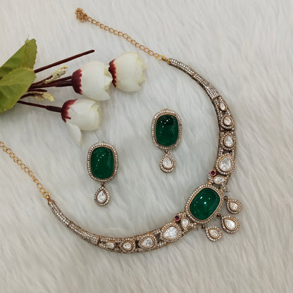 Green Gold Moissanite Kundan Necklace indian Jewellery Indofarm Set