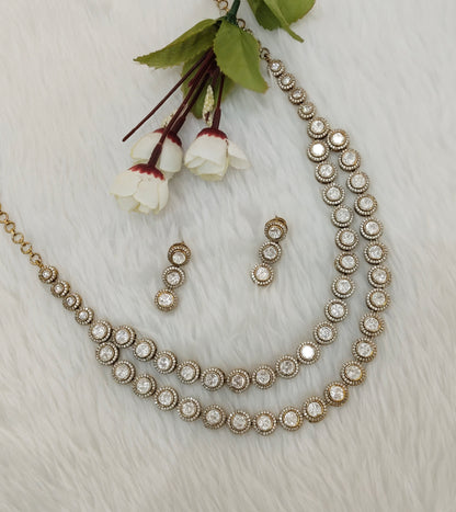 White Gold Moissanite Kundan Necklace Indian Jewellery Indofarm Set