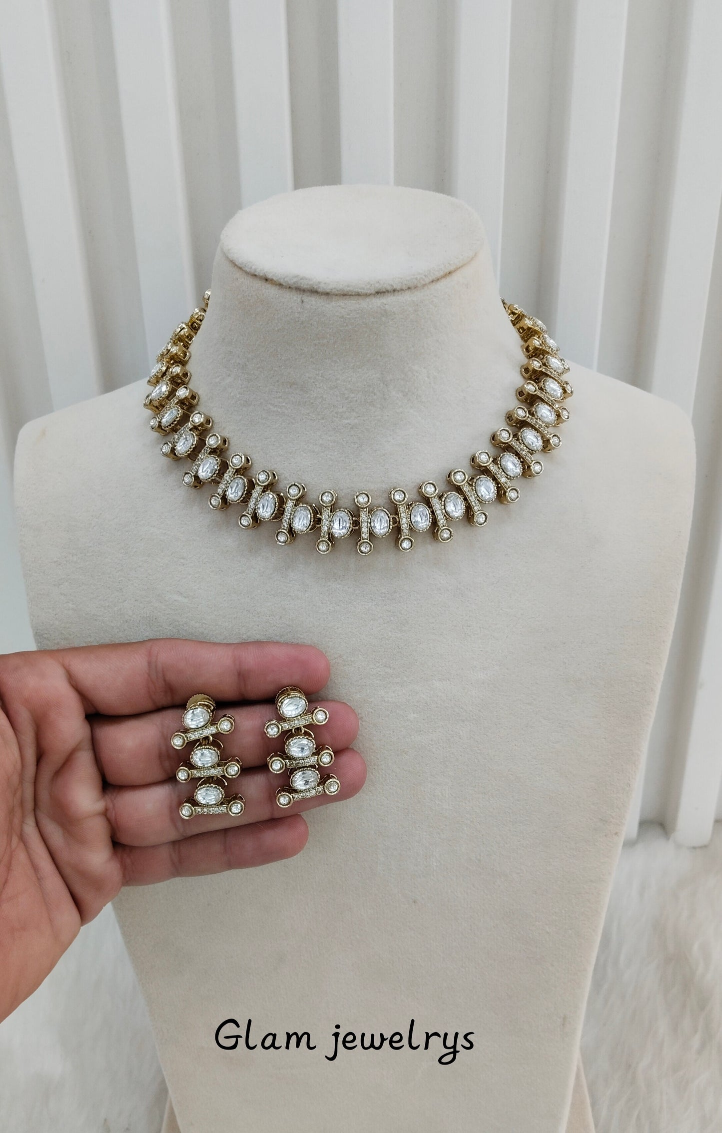 White Gold Moissanite Kundan Necklace Indian Jewellery Massy Set