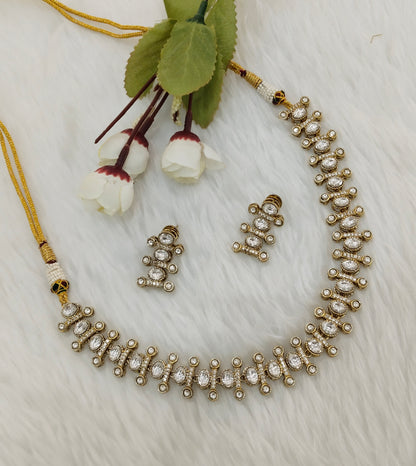 White Gold Moissanite Kundan Necklace Indian Jewellery Massy Set