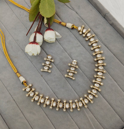White Gold Moissanite Kundan Necklace Indian Jewellery Massy Set