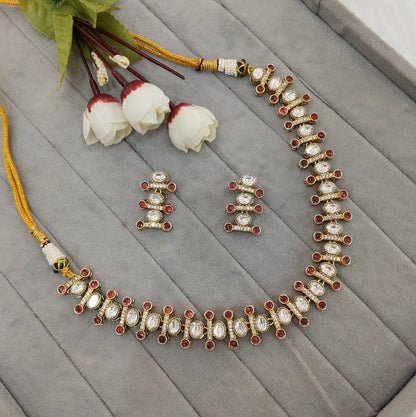Ruby Gold Moissanite Kundan Necklace Indian Jewellery Massy Set