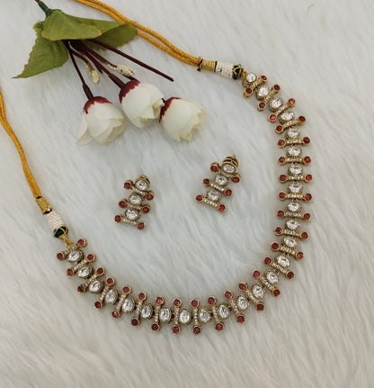Ruby Gold Moissanite Kundan Necklace Indian Jewellery Massy Set