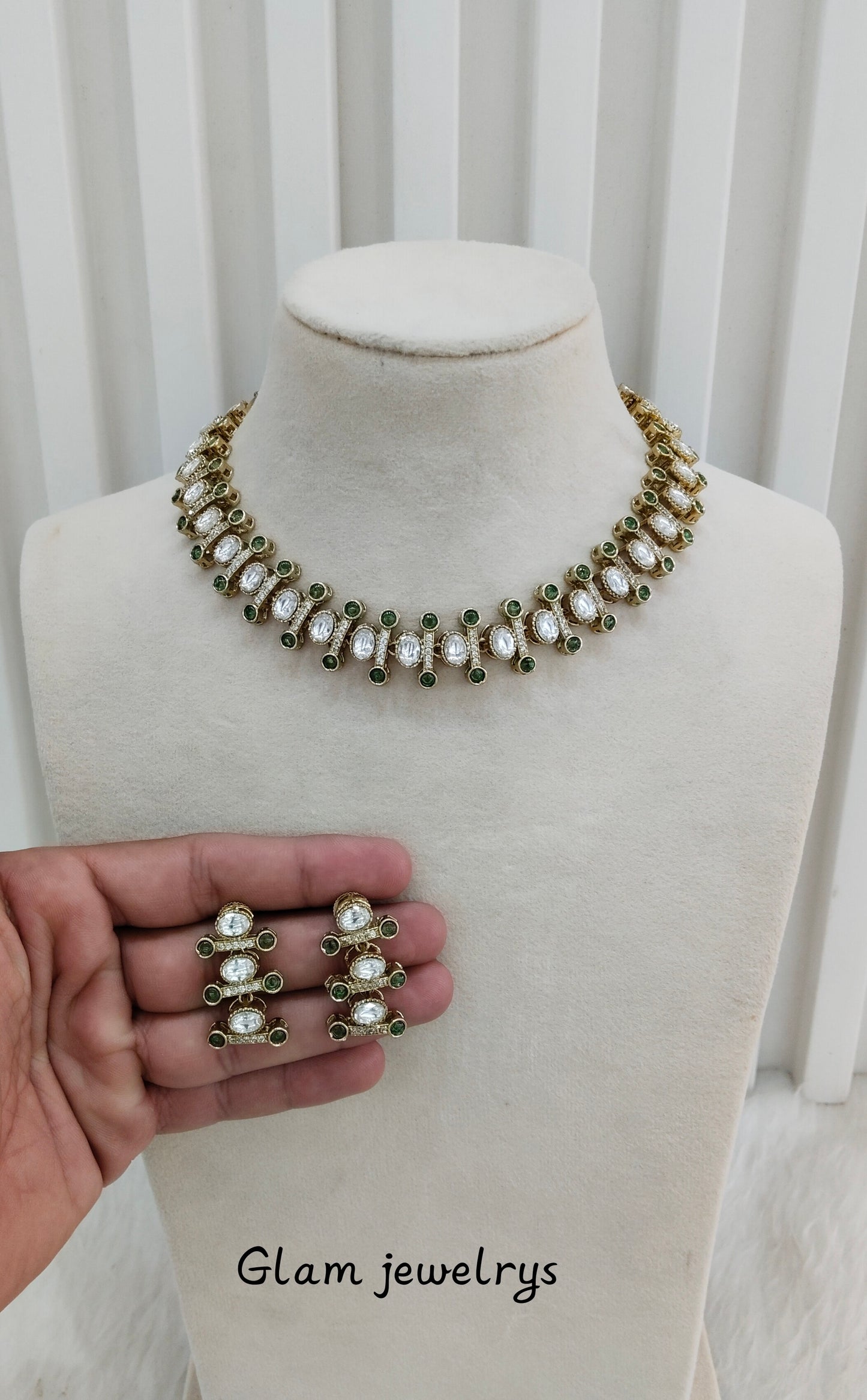 Green Gold Moissanite Kundan Necklace Indian Jewellery Massy Set