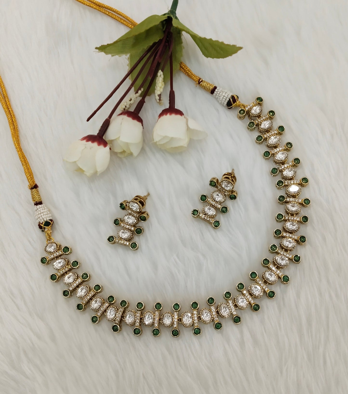 Green Gold Moissanite Kundan Necklace Indian Jewellery Massy Set