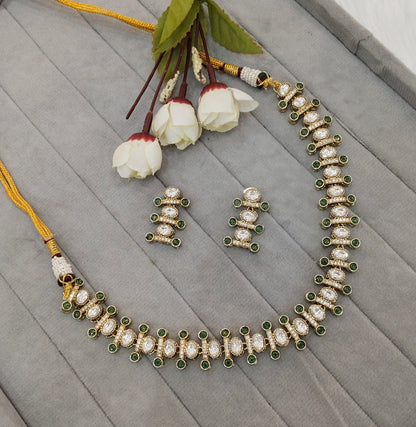 Green Gold Moissanite Kundan Necklace Indian Jewellery Massy Set