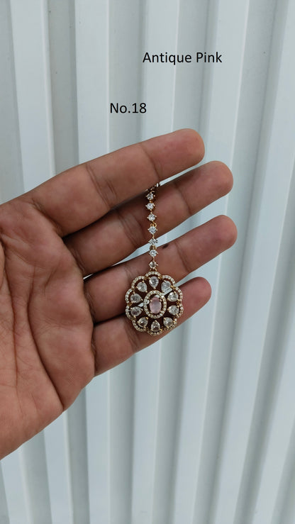 Antique Gold Cz Tikka Indian Jewellery Headpiece Set