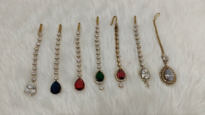 Antique Gold Cz Tikka Indian Jewellery Headpiece Set