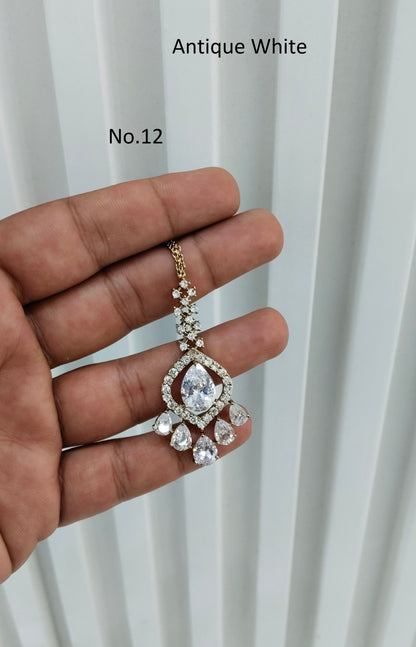 Antique Gold Cz Tikka Indian Jewellery Headpiece Set