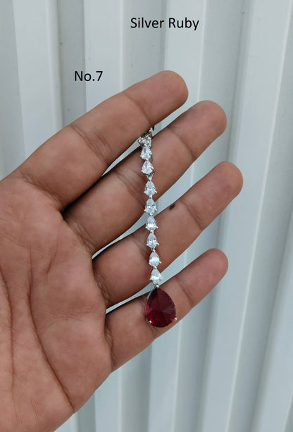 Silver Cz Tikka Indian Jewellery Headpiece Set