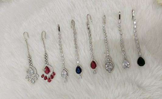Silver Cz Tikka Indian Jewellery Headpiece Set