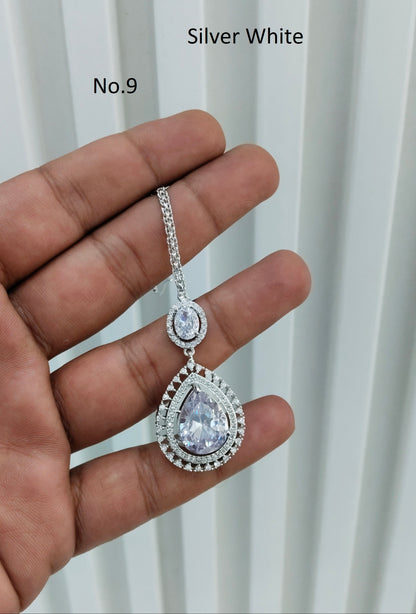 Silver Cz Tikka Indian Jewellery Headpiece Set
