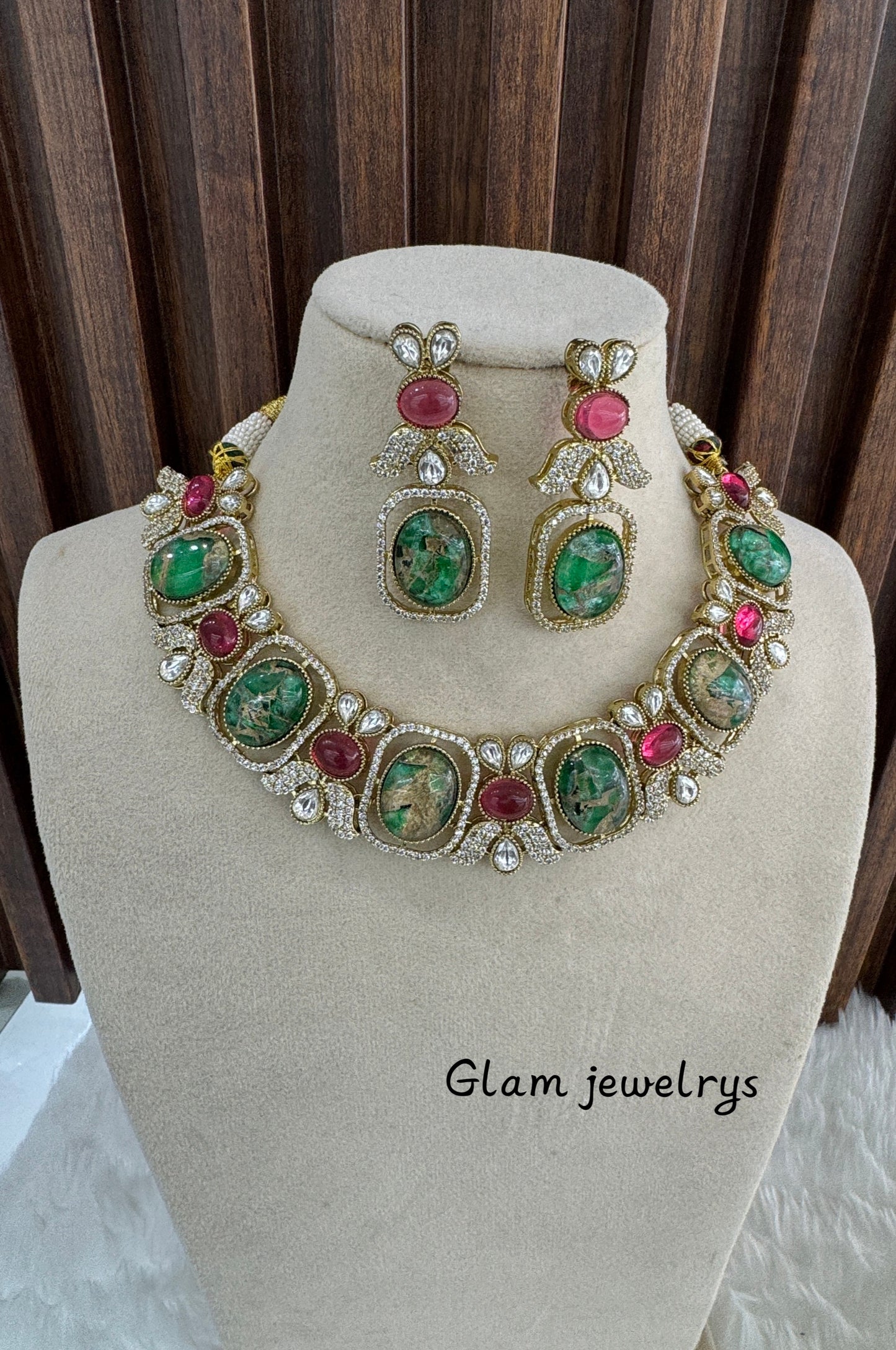 Ruby Green Necklace Indian Jewellery Ria Set