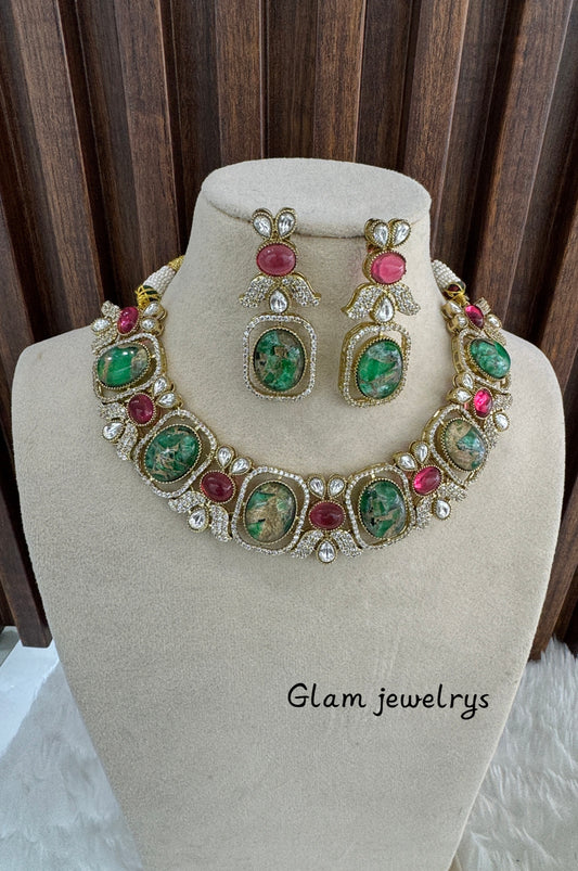 Ruby Green Necklace Indian Jewellery Ria Set