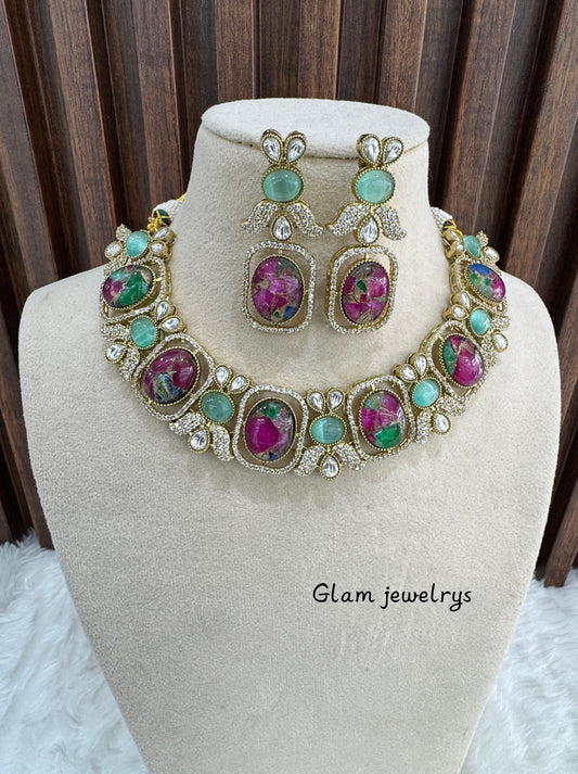 Majenta Green Necklace Indian Jewellery Ria Set