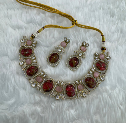 Ruby Pink Moissanite Kundan Necklace Indian Jewellery Ria Set