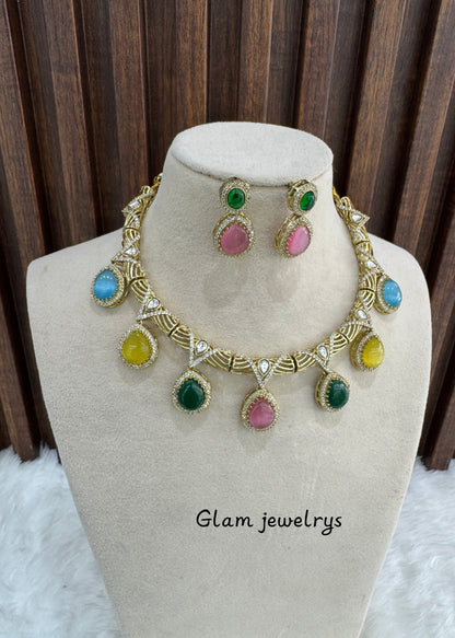 Multi color Necklace Indian Jewellery Emma Set