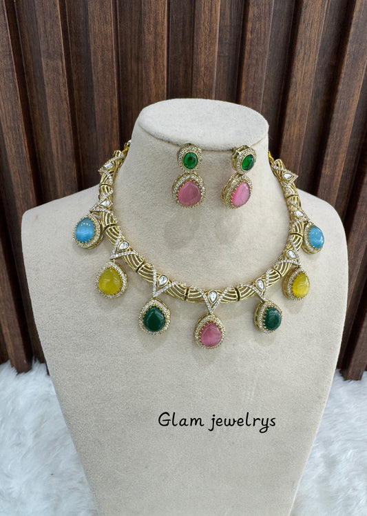 Multi color Necklace Indian Jewellery Emma Set