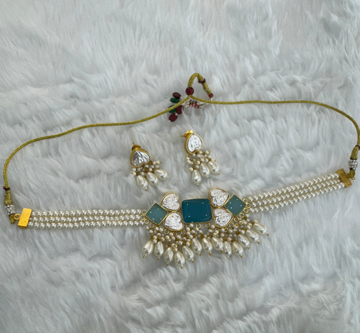 Sea Green Mother Of Pearl Stone Choker Indian Jewellery olivia Set