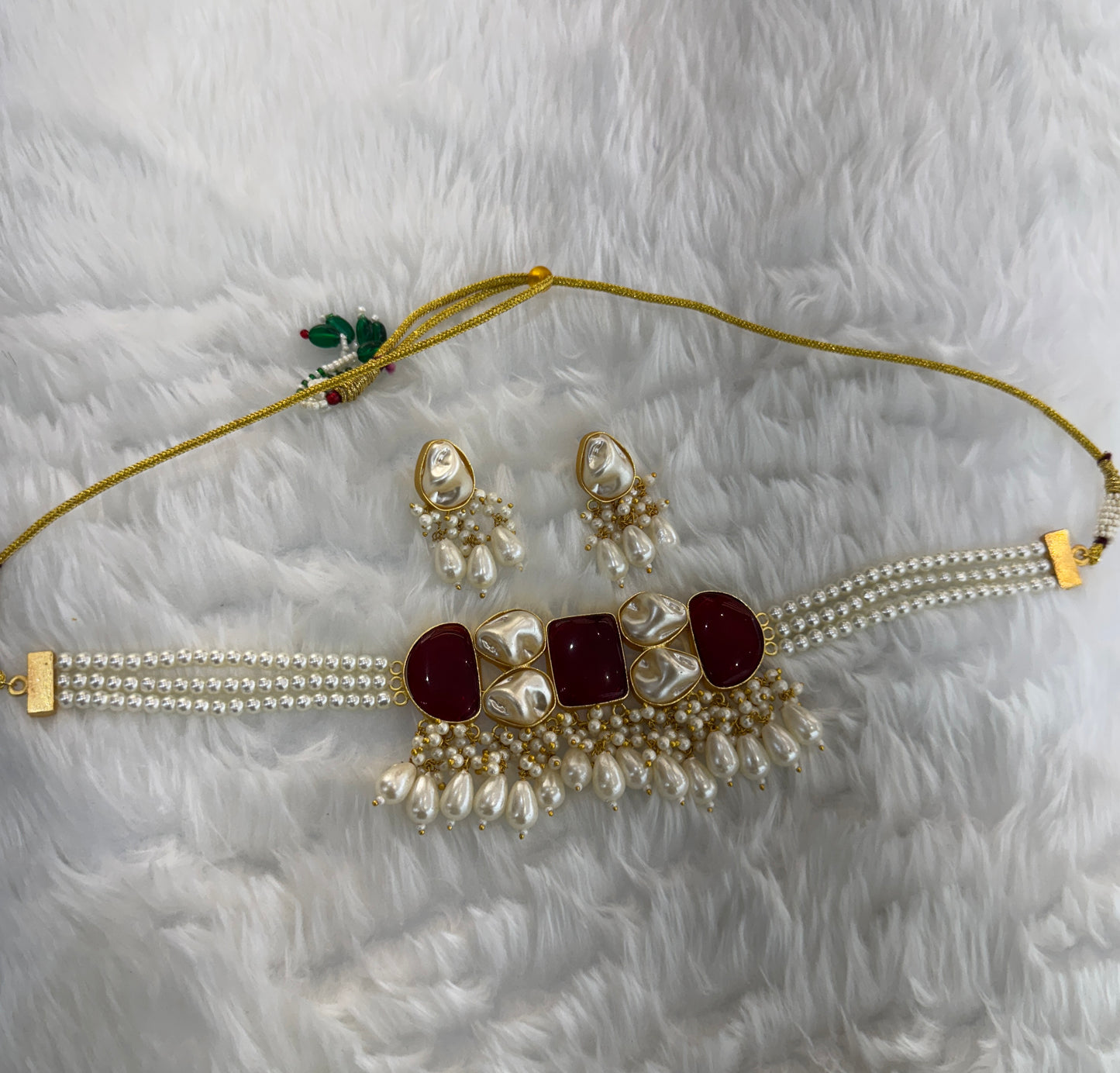 Ruby Mother Of Pearl Stone Choker Indian Jewellery olivia Set