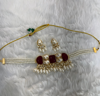 Ruby Mother Of Pearl Stone Choker Indian Jewellery olivia Set