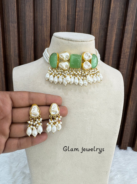 Mint Mother Of Pearl Stone Choker Indian Jewellery olivia Set