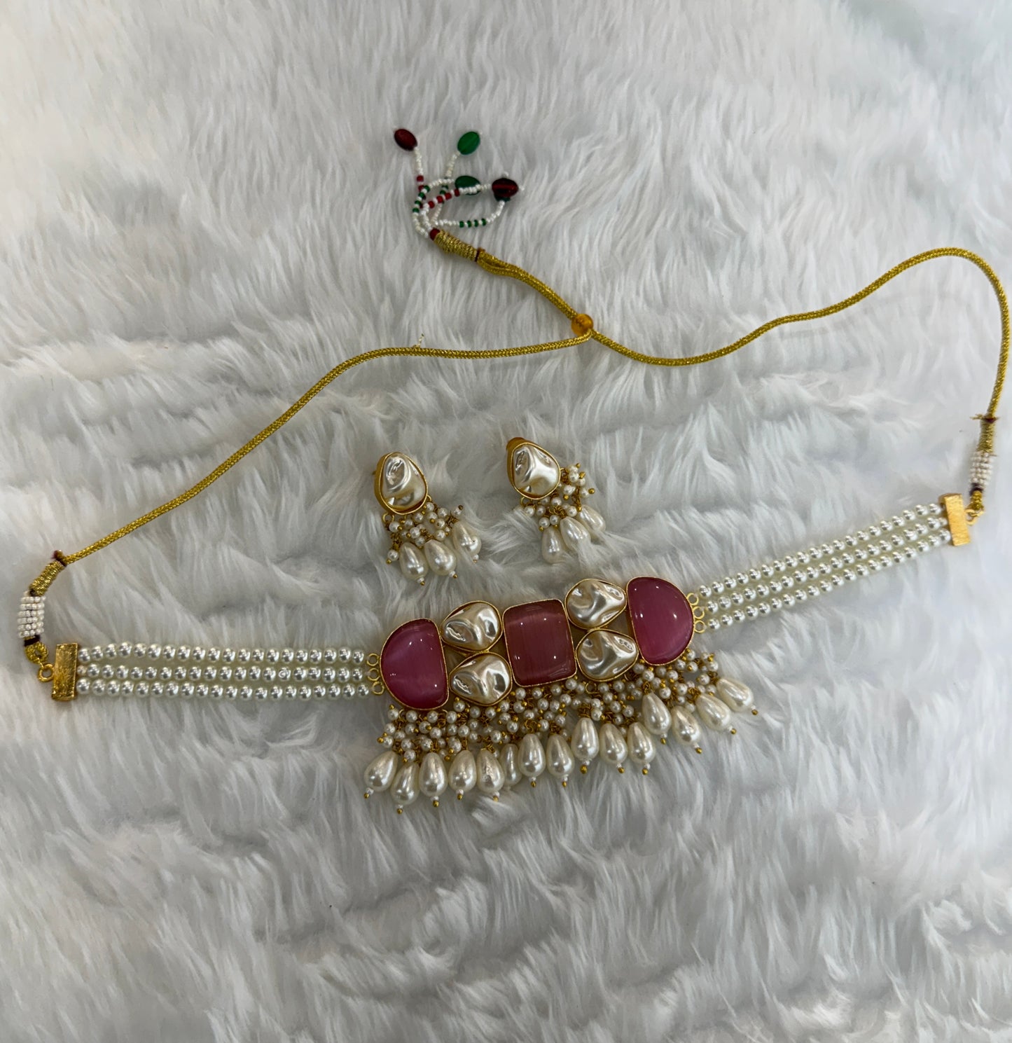 Dark Pink Mother Of Pearl Stone Choker Indian Jewellery olivia