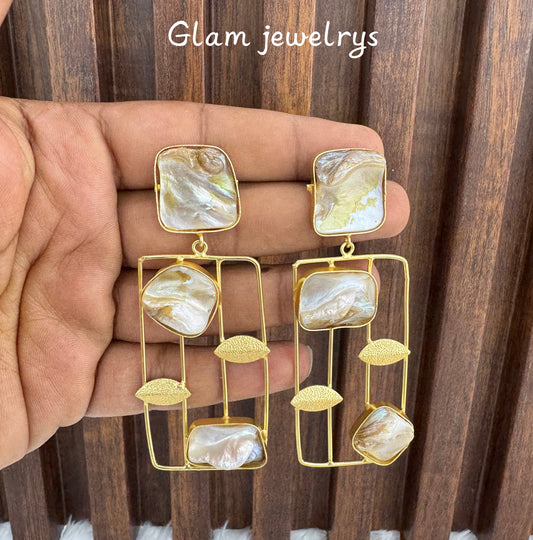 White Mother Of Pearl Indian Bollywood Aarna Earrings