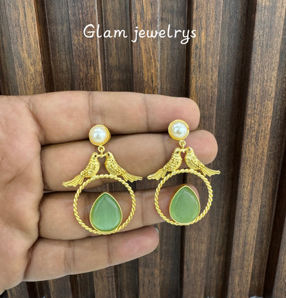 Mint Mother Of Pearl Indian Bollywood Aarna Earrings