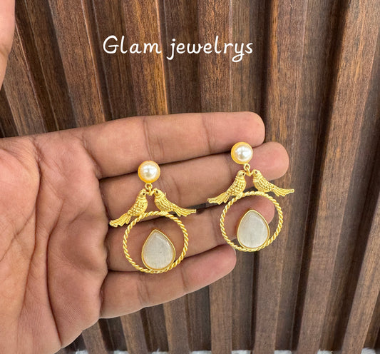 White Mother Of Pearl Indian Bollywood Aarna Earrings