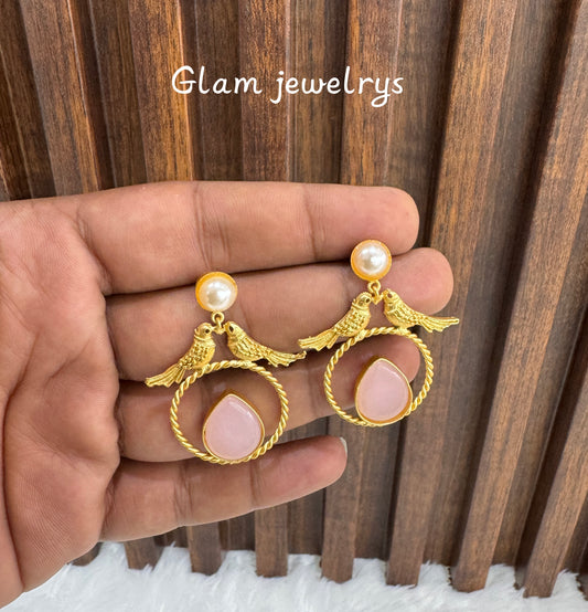 Pink Mother Of Pearl Indian Bollywood Aarna Earrings