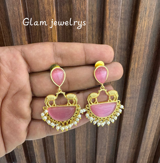 Dark Pink Mother Of Pearl Indian Bollywood Aarna Earrings