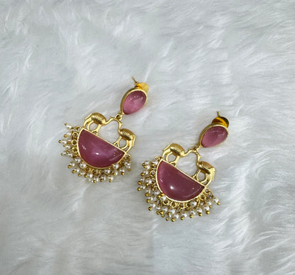 Dark Pink Mother Of Pearl Indian Bollywood Aarna Earrings
