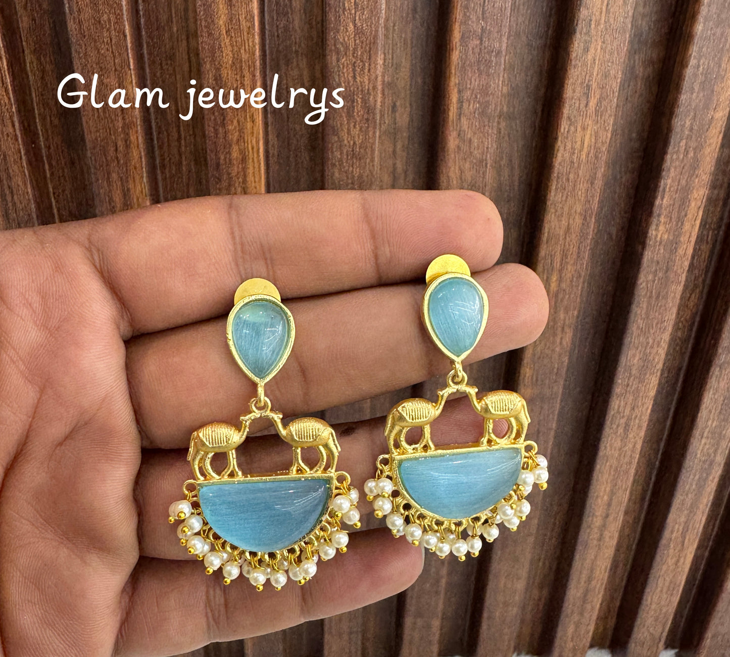 Sky Blue Mother Of Pearl Indian Bollywood Aarna Earrings