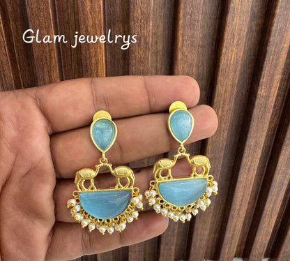 Sky Blue Mother Of Pearl Indian Bollywood Aarna Earrings