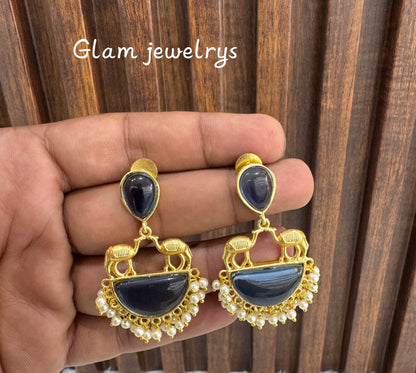 Blue Mother Of Pearl Indian Bollywood Aarna Earrings