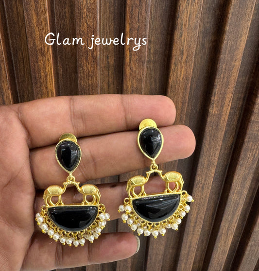 Black Mother Of Pearl Indian Bollywood Aarna Earrings